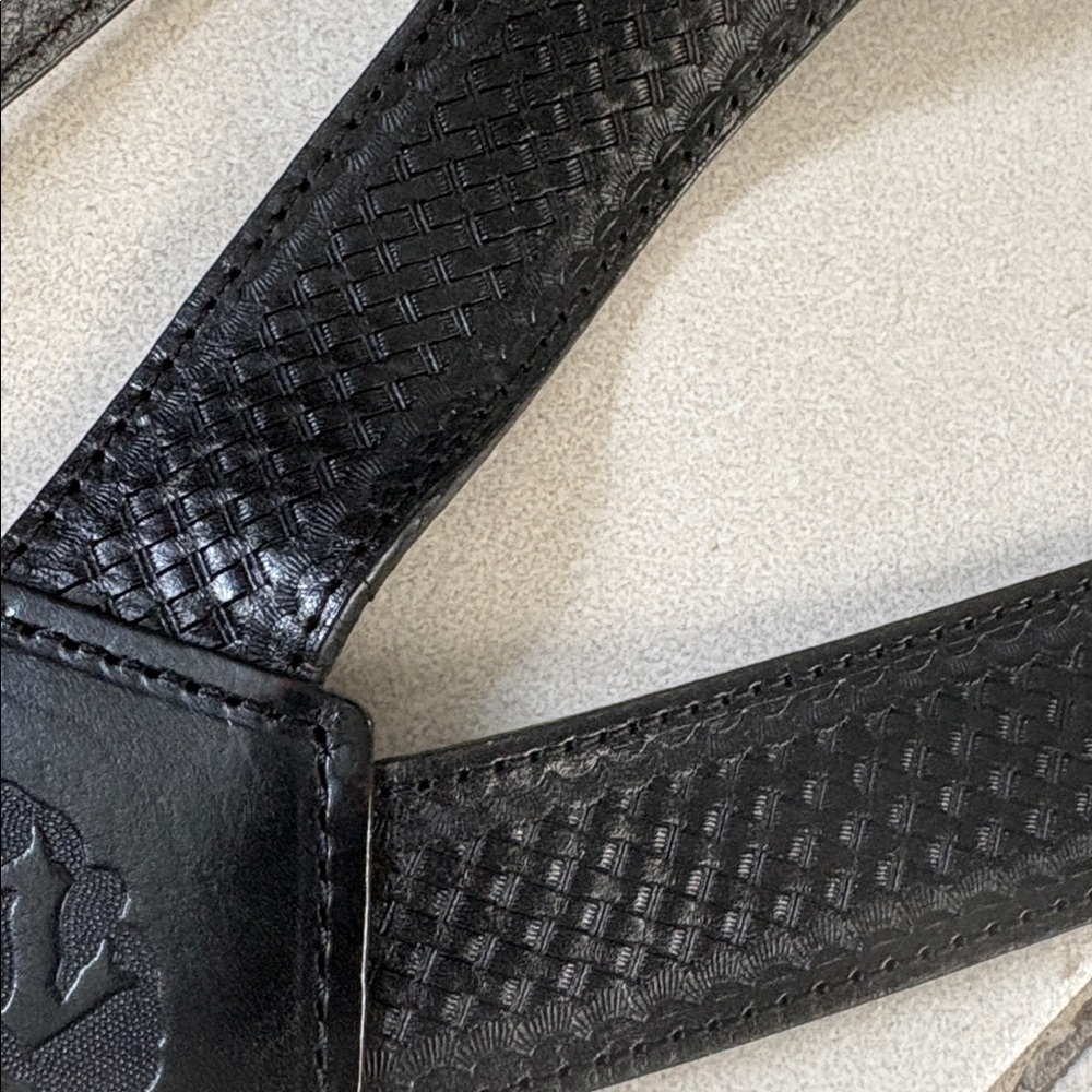 Nocona Leather Basketweave Men's Suspenders Braces Black Silver Hardware Large - Picture 5 of 6